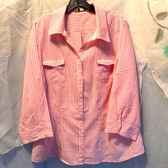 ST. JOHN’S BAY RED/WHITE STRIPED SHIRT SZ XLT - Picture 1 of 13